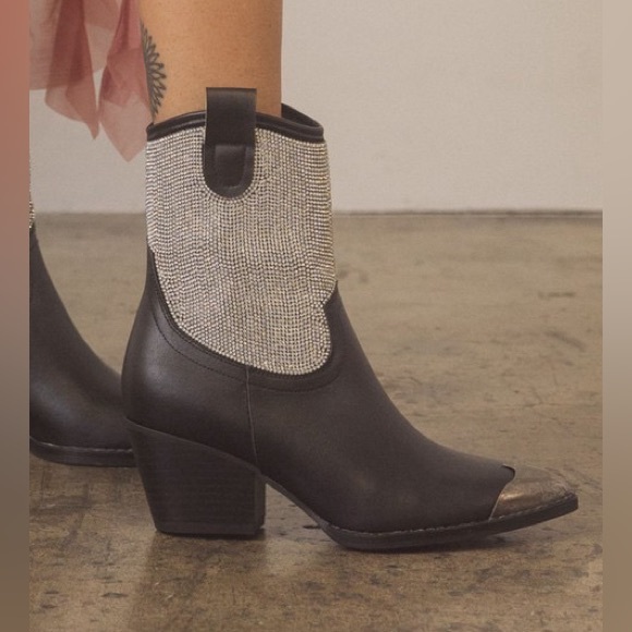 Rhinestone Studded Western Booties with Metal Toe - Oasis Society - Picture 6 of 7